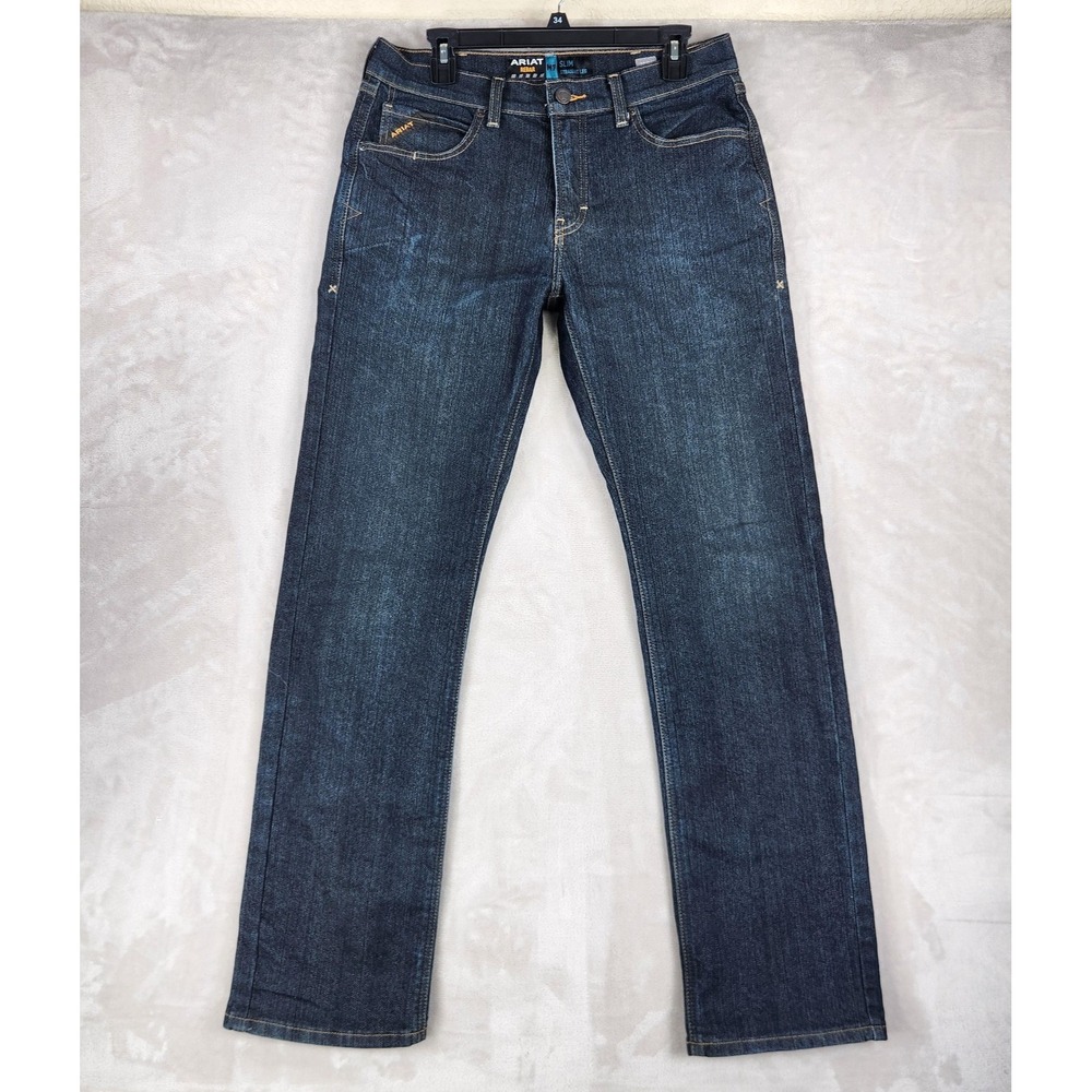 Ariat Rebar M7 Jeans Mens 32x34 Dark Blue Slim Straight Leg Stretch Denim Pants